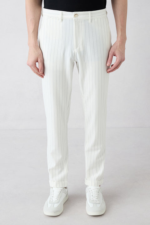 Stone Straight Slim Fit Striped Lycra Flexible Side Pocket Lycra Canvas / Chino Trousers