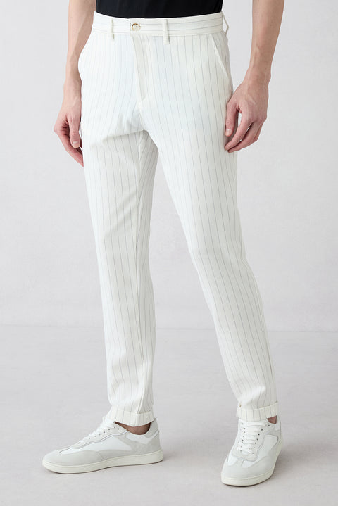 Taş 7 Drop Slim Fit Dar Kesim Çizgili Likralı Esnek Yan Cepli Likralı Kanvas / Chino Pantolon