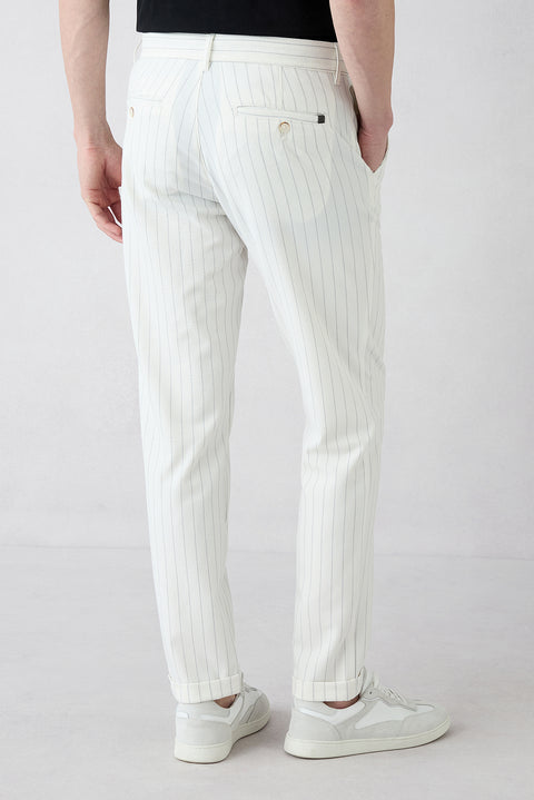 Stone Straight Slim Fit Striped Lycra Flexible Side Pocket Lycra Canvas / Chino Trousers