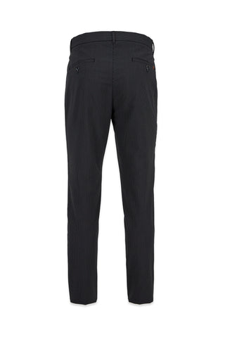  Siyah Tapered Slim Fit Likralı Gofreli Çizgili Kanvas / Chino Pantolon