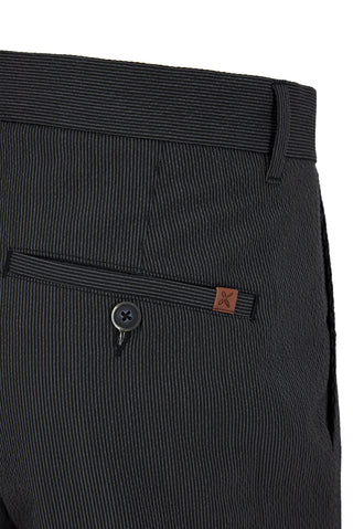  Siyah Tapered Slim Fit Likralı Gofreli Çizgili Kanvas / Chino Pantolon