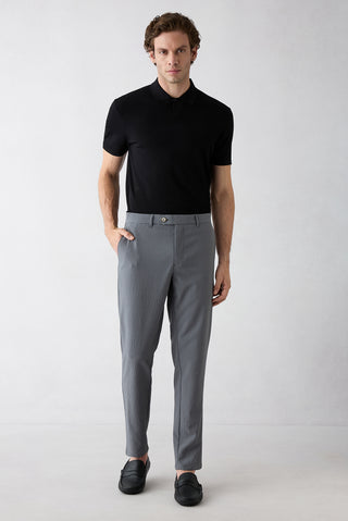  Orta Füme Tapered Slim Fit Likralı Gofreli Çizgili Kanvas / Chino Pantolon