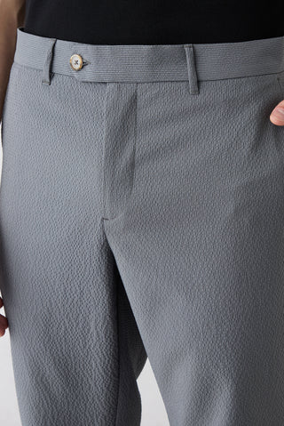  Orta Füme Tapered Slim Fit Likralı Gofreli Çizgili Kanvas / Chino Pantolon