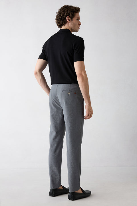 Medium Smoke Straight Slim Fit Striped Stretchy Side Pocket Stretchy Canvas / Chino Trousers