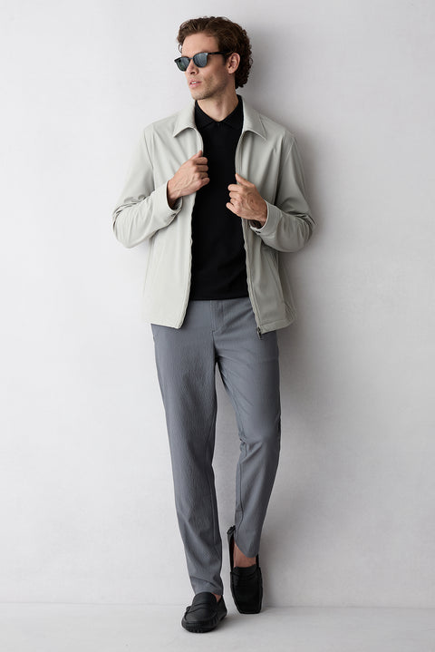 Medium Smoke Straight Slim Fit Striped Stretchy Side Pocket Stretchy Canvas / Chino Trousers