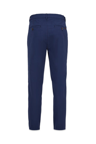  Koyu Lacivert Tapered Slim Fit Likralı Gofreli Çizgili Kanvas / Chino Pantolon