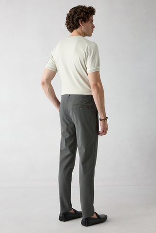  Koyu Haki Tapered Slim Fit Likralı Gofreli Çizgili Kanvas / Chino Pantolon