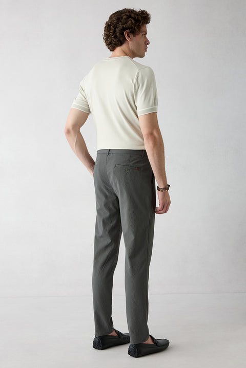 Dark Khaki Tapered Slim Fit Striped Lycra Sports Trousers