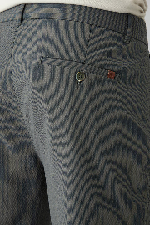 Dark Khaki Tapered Slim Fit Striped Lycra Sports Trousers