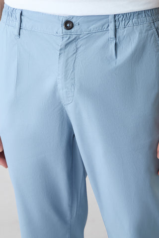  Havacı Mavi Tapered Fit Beli Lastikli Çizgili Likralı Yan Cepli Kanvas / Chino Pantolon