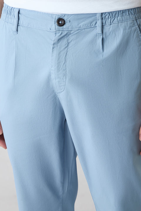 Havacı Mavi Tapered Fit Beli Lastikli Çizgili Likralı Yan Cepli Kanvas / Chino Pantolon