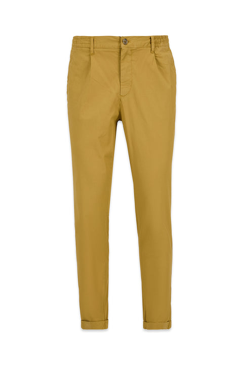 Medium Beige Tapered Fit Elastic Waist Lycra Chino/Canvas Trousers