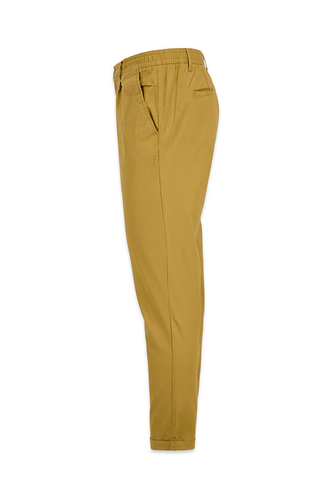 Medium Beige Tapered Fit Elastic Waist Lycra Chino/Canvas Trousers