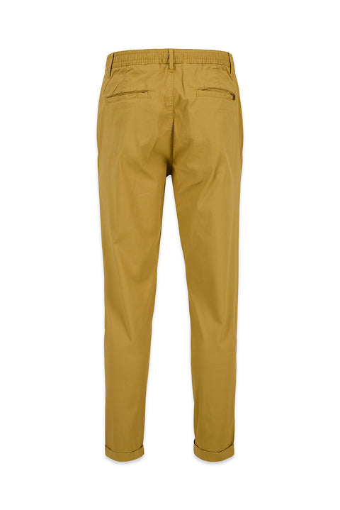 Medium Beige Tapered Fit Elastic Waist Lycra Chino/Canvas Trousers