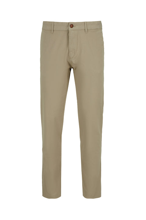 Açık Bej Regular Fit Standart Kesim Likralı Esnek Yan Cepli Likralı Kanvas / Chino Pantolon