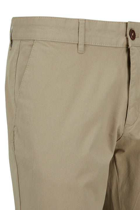 Açık Bej Regular Fit Standart Kesim Likralı Esnek Yan Cepli Likralı Kanvas / Chino Pantolon