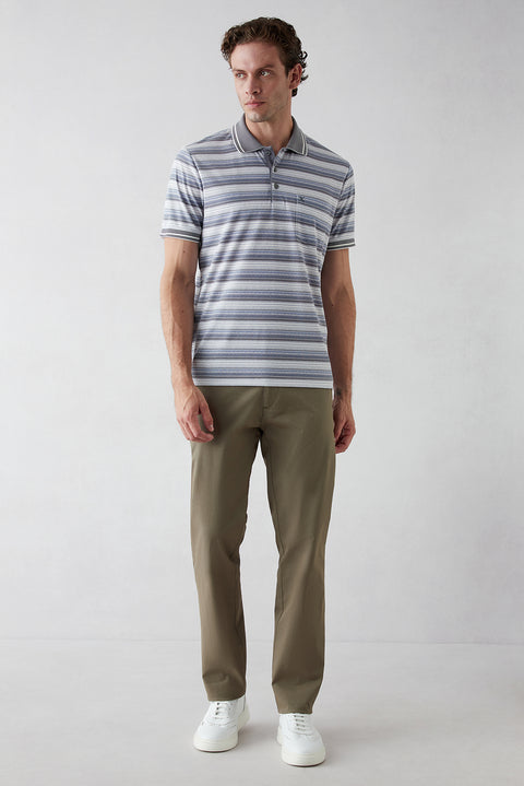 Orta Haki Regular Fit Standart Kesim Likralı Esnek Yan Cepli Likralı Kanvas / Chino Pantolon