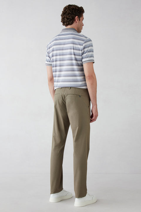 Orta Haki Regular Fit Standart Kesim Likralı Esnek Yan Cepli Likralı Kanvas / Chino Pantolon
