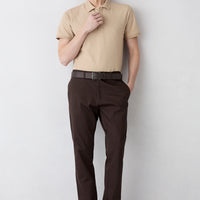 Koyu Kahve Regular Fit Standart Kesim Desenli Yan Cepli Likralı Kanvas / Chino Pantolon