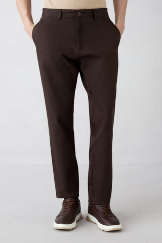 Koyu Kahve Regular Fit Standart Kesim Desenli Yan Cepli Likralı Kanvas / Chino Pantolon