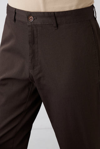  Koyu Kahve Regular Fit Standart Kesim Desenli Yan Cepli Likralı Kanvas / Chino Pantolon