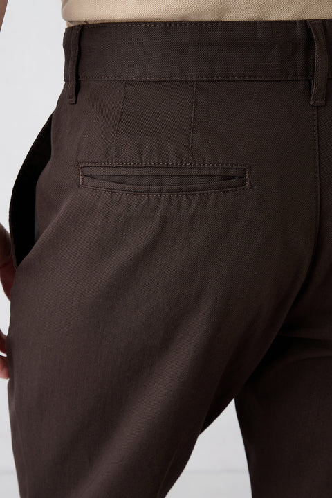 Koyu Kahve Regular Fit Standart Kesim Desenli Yan Cepli Likralı Kanvas / Chino Pantolon