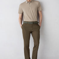 Medium Khaki Regular Fit Standard Cut Patterned Side Pocket Stretchy Canvas / Chino Pants