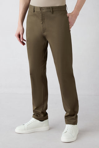  Orta Haki Regular Fit Standart Kesim Desenli Yan Cepli Likralı Kanvas / Chino Pantolon