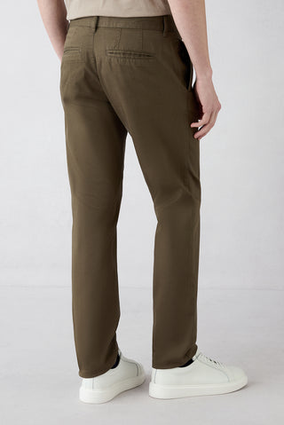  Orta Haki Regular Fit Standart Kesim Desenli Yan Cepli Likralı Kanvas / Chino Pantolon