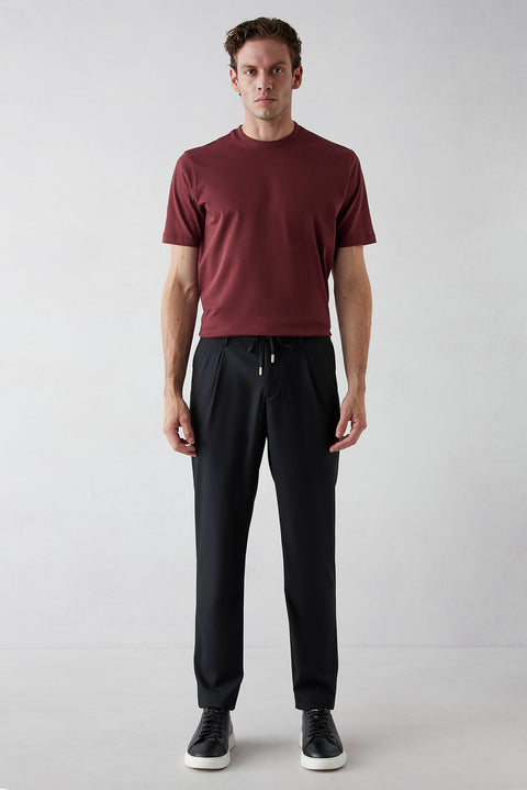 Black Regular Straight Fit Lycra Drawstring Waist Elasticated Sports Trousers