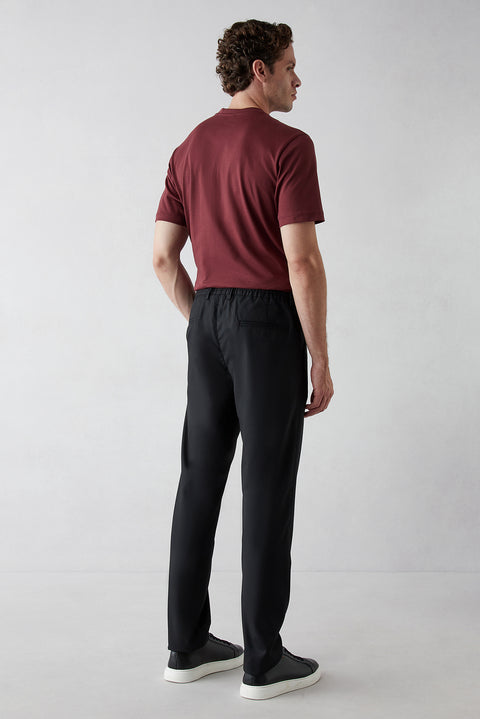 Black Regular Straight Fit Lycra Drawstring Waist Elasticated Sports Trousers