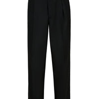 Siyah Straight Wide Leg Yan Cepli Pileli Likralı Kanvas / Chino Pantolon