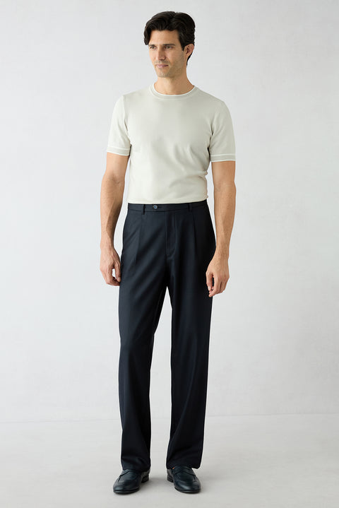 Dark Navy Straight Wide Leg Sport Pants