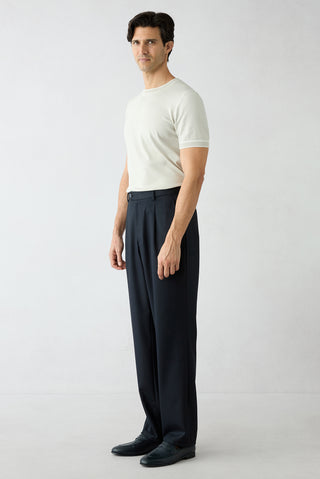  Koyu Lacivert Straight Wide Leg Düz Spor Pantolon