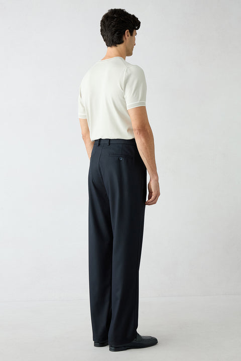 Dark Navy Straight Wide Leg Sport Pants