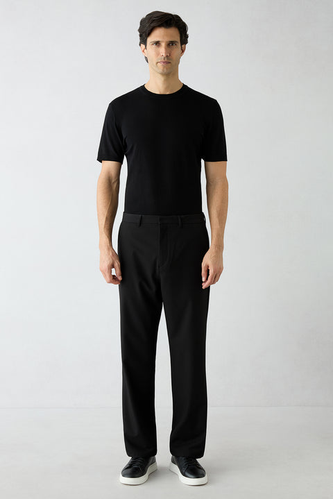 Siyah Straight Relaxed Fit Likralı Esnek Yan Cepli Pantolon