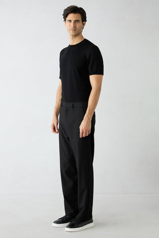  Siyah Straight Relaxed Fit Likralı Esnek Yan Cepli Pantolon