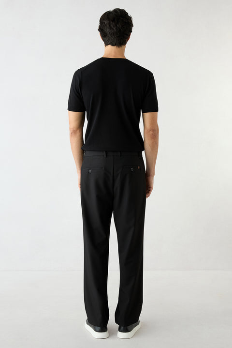 Siyah Straight Relaxed Fit Likralı Esnek Yan Cepli Pantolon