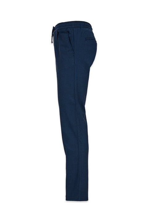 Mid Indigo Regular Straight Fit Elasticated Drawstring Pleated Lycra Jogger Trousers