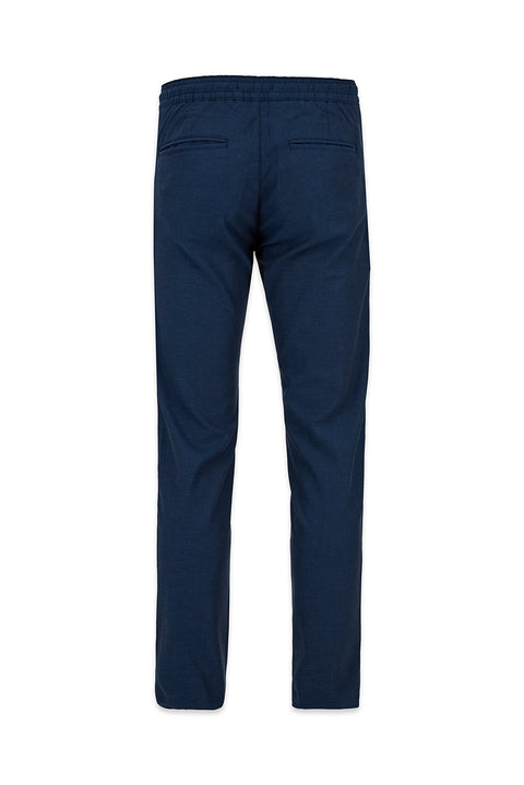 Mid Indigo Regular Straight Fit Elasticated Drawstring Pleated Lycra Jogger Trousers
