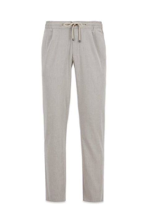 Light Beige Regular Straight Fit Elasticated Waist Drawstring Pleated Stretchy Jogger Trousers
