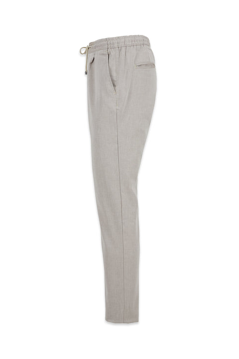 Light Beige Regular Straight Fit Elasticated Waist Drawstring Pleated Stretchy Jogger Trousers