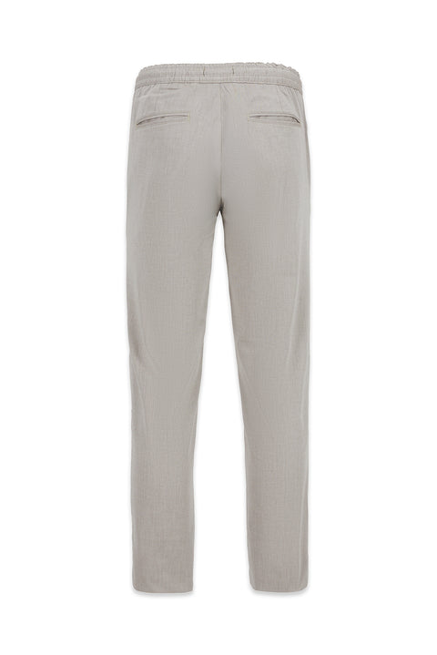 Light Beige Regular Straight Fit Elasticated Waist Drawstring Pleated Stretchy Jogger Trousers