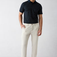 Krem Tapered Fit Keten Karışımlı Yan Cepli Pileli Kanvas / Chino Pantolon