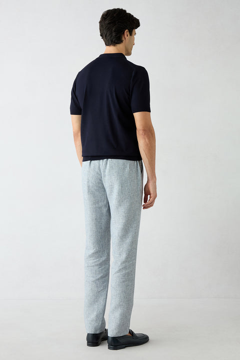 Medium Navy Regular Straight Fit Linen Sports Pants