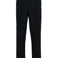 Siyah Straight Wide Leg Pileli Yan Cepli %100 Keten Pantolon