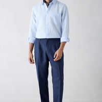 Dark Navy Straight Wide Leg Linen Sport Pants