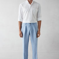 Light Blue Straight Wide Leg Linen Sport Pants