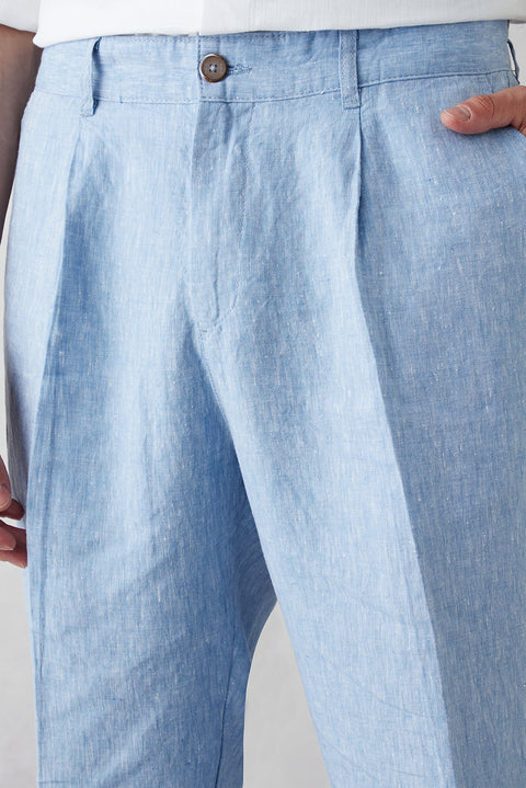 Light Blue Straight Wide Leg Linen Sport Pants