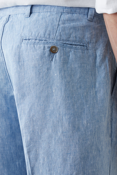 Light Blue Straight Wide Leg Linen Sport Pants
